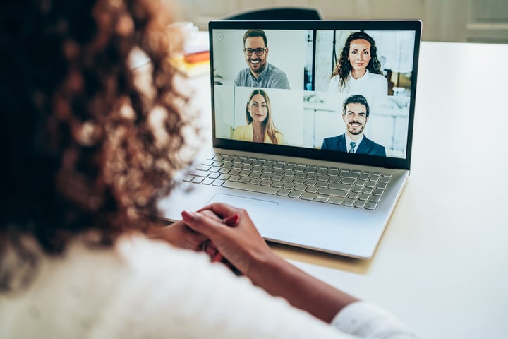 Finance employee using video conferencing
