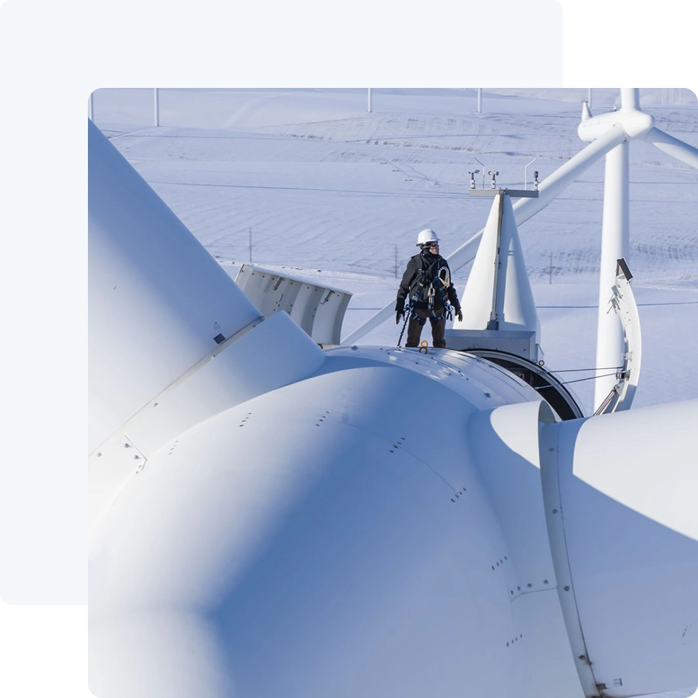 remote worker working at windmill field