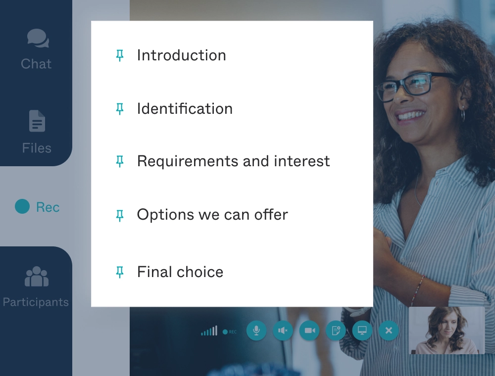 Video recording and bookmarking Pexip Engage user interface